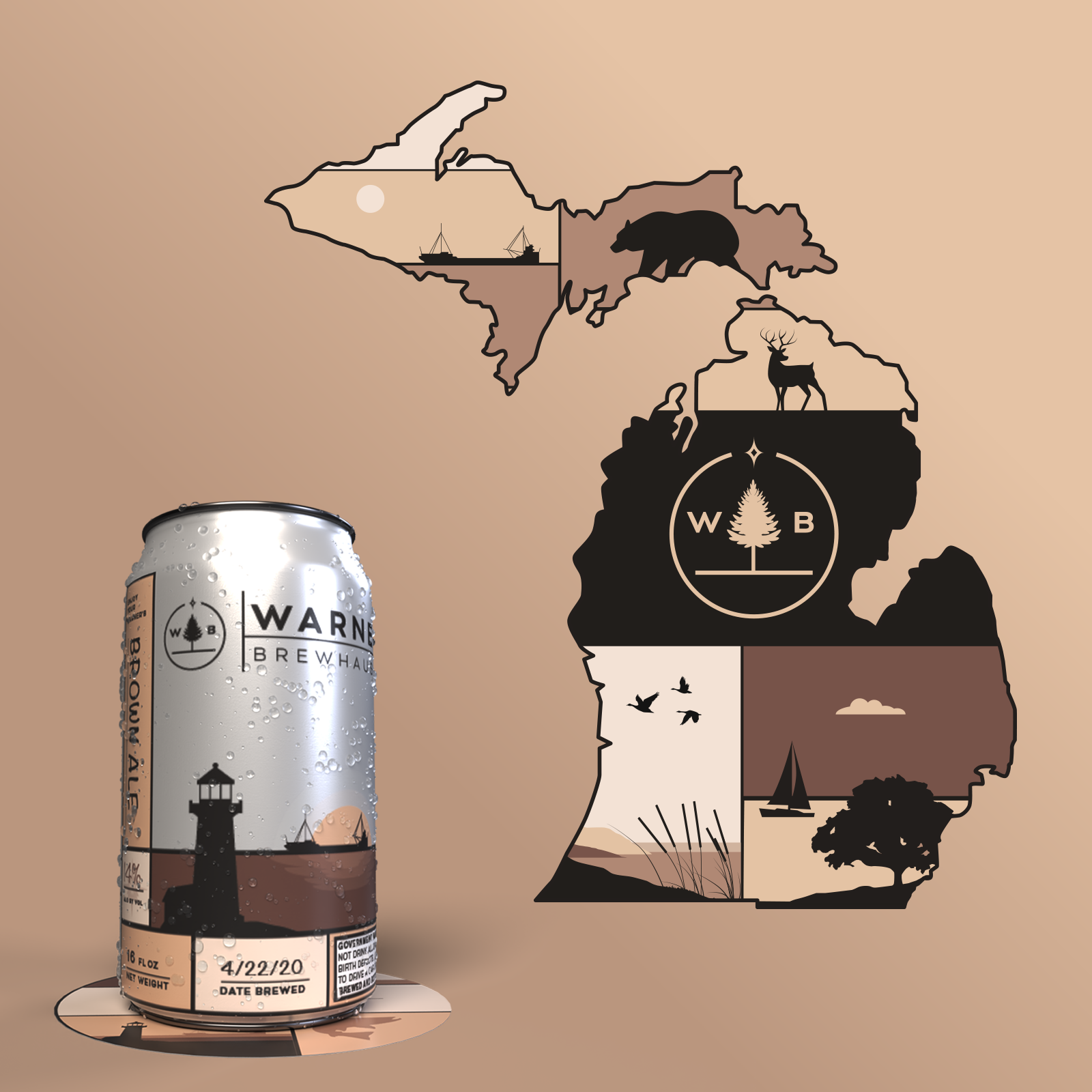 Warner Brew Haus Can Label and Michigan Cutout Collage